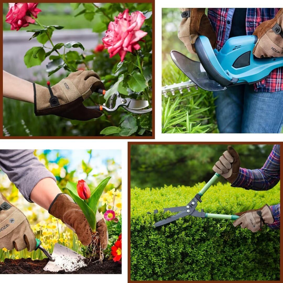 Leather Work Gloves for Men or Women.Gardening,Welding,Coffee-grey L