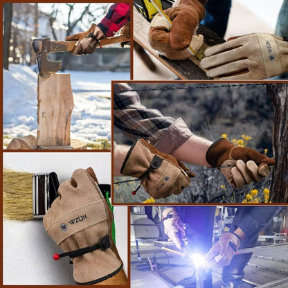 Leather Work Gloves for Men or Women.Gardening,Welding,Coffee-grey L