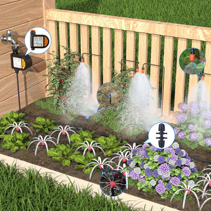Automatic Drip Irrigation System Kit - 226FT with LCD Timer, 3 Sprayer Types Automatic Garden Watering System, 1/2 Inch Hose 1/4 Inch Distribution Tubing Garden Watering Solution for Outdoor Plants