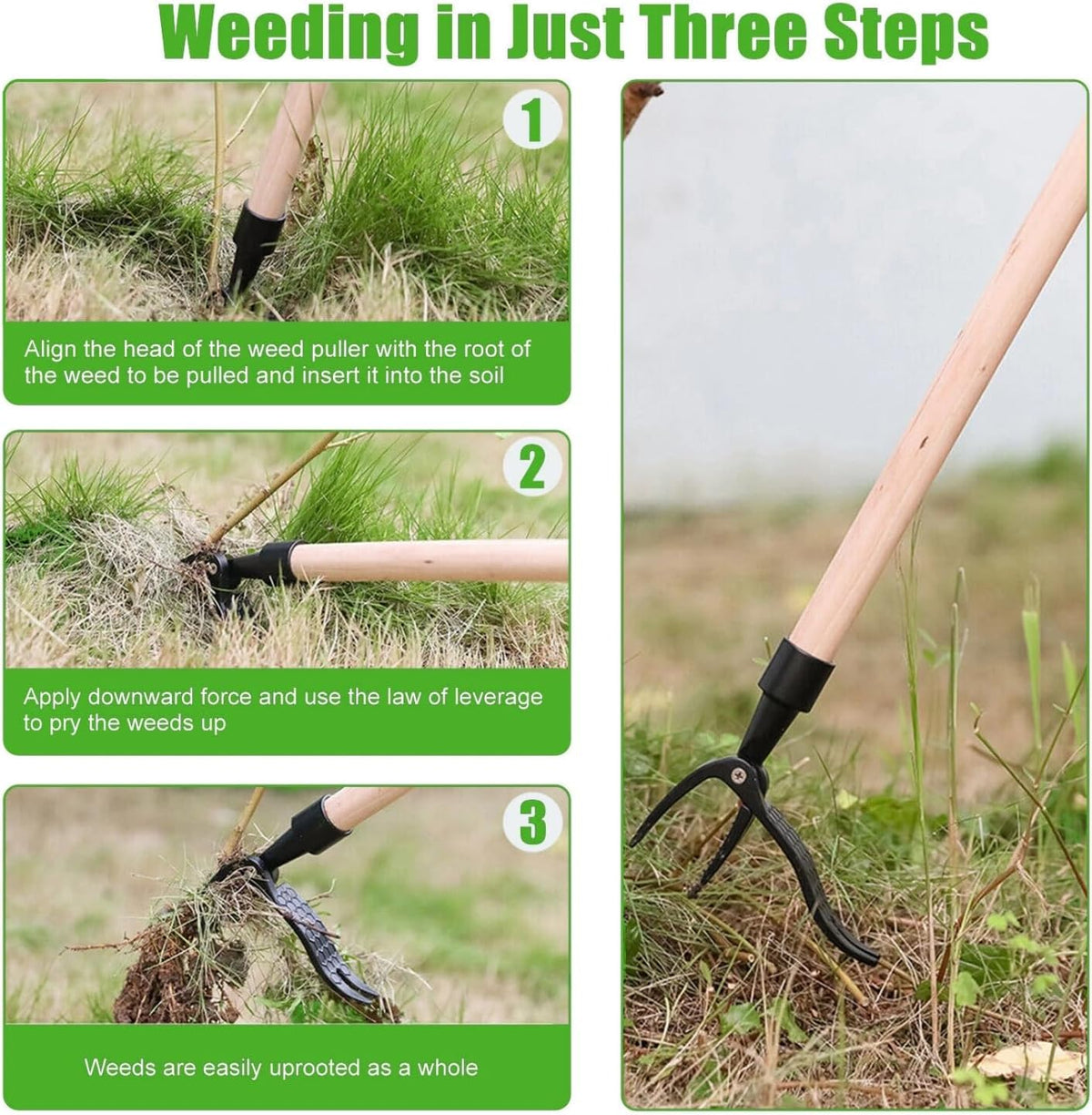 Stand Up Weed Puller 4-Claw Garden Root Remover - Heavy Duty Outdoor Lawn Weeder Tool, Rust-Proof High Aluminum, No Bending Weeding for Garden Backyard, 1-Pack