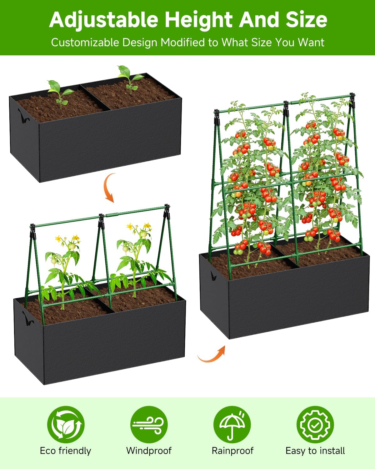 Cucumber Trellis with for Climbing Plants, Garden Trellis with Grow Bags, Metal Plant Trellis with Garden Netting for Vegetables Flowers Fruits (U-4 Arches)