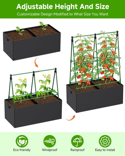 Cucumber Trellis with for Climbing Plants, Garden Trellis with Grow Bags, Metal Plant Trellis with Garden Netting for Vegetables Flowers Fruits (U-4 Arches)