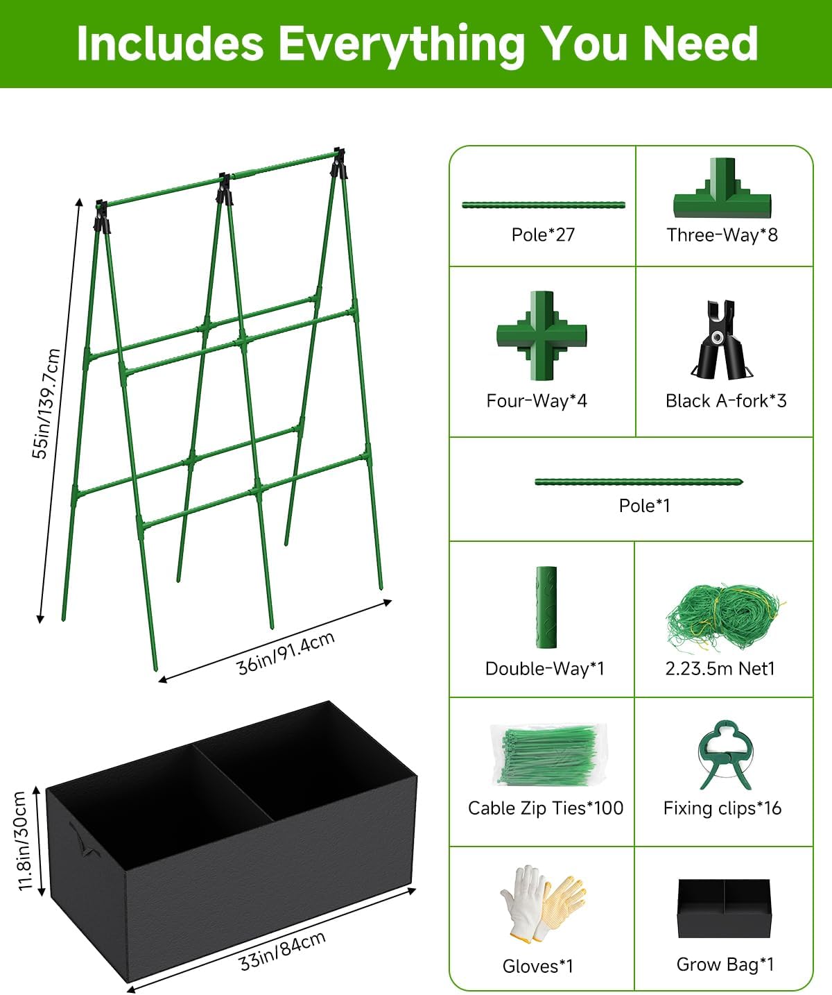 Cucumber Trellis with for Climbing Plants, Garden Trellis with Grow Bags, Metal Plant Trellis with Garden Netting for Vegetables Flowers Fruits (U-4 Arches)