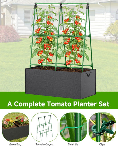 Cucumber Trellis with for Climbing Plants, Garden Trellis with Grow Bags, Metal Plant Trellis with Garden Netting for Vegetables Flowers Fruits (U-4 Arches)
