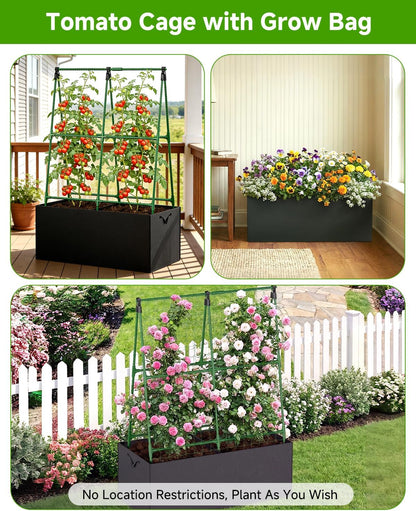 Cucumber Trellis with for Climbing Plants, Garden Trellis with Grow Bags, Metal Plant Trellis with Garden Netting for Vegetables Flowers Fruits (U-4 Arches)
