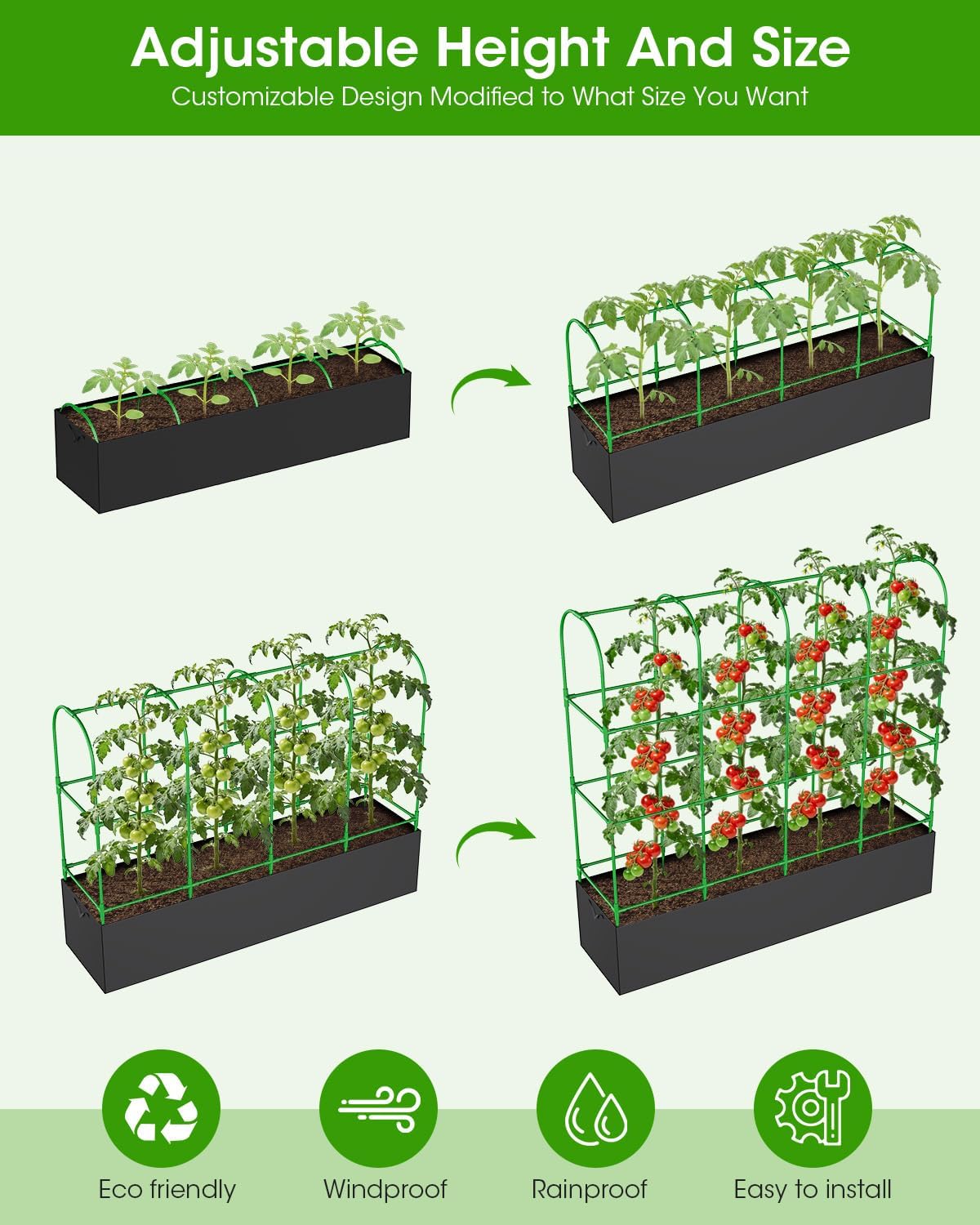 Cucumber Trellis with for Climbing Plants, Garden Trellis with Grow Bags, Metal Plant Trellis with Garden Netting for Vegetables Flowers Fruits (U-4 Arches)