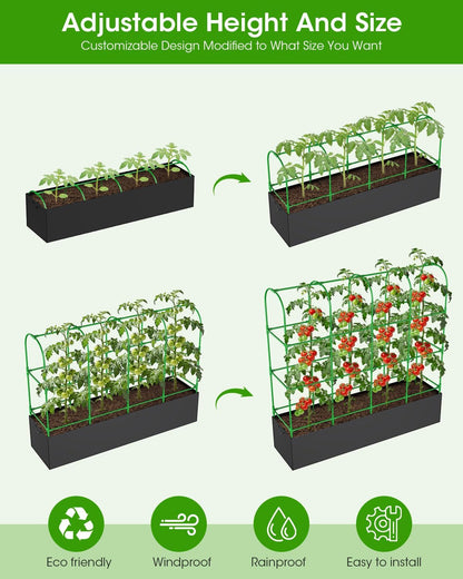 Cucumber Trellis with for Climbing Plants, Garden Trellis with Grow Bags, Metal Plant Trellis with Garden Netting for Vegetables Flowers Fruits (U-4 Arches)