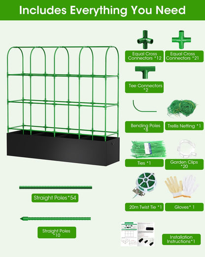 Cucumber Trellis with for Climbing Plants, Garden Trellis with Grow Bags, Metal Plant Trellis with Garden Netting for Vegetables Flowers Fruits (U-4 Arches)