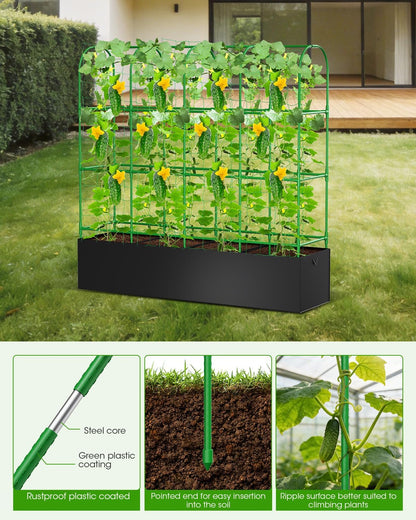 Cucumber Trellis with for Climbing Plants, Garden Trellis with Grow Bags, Metal Plant Trellis with Garden Netting for Vegetables Flowers Fruits (U-4 Arches)