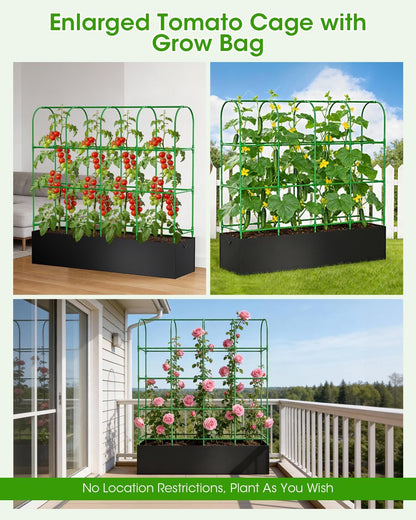 Cucumber Trellis with for Climbing Plants, Garden Trellis with Grow Bags, Metal Plant Trellis with Garden Netting for Vegetables Flowers Fruits (U-4 Arches)