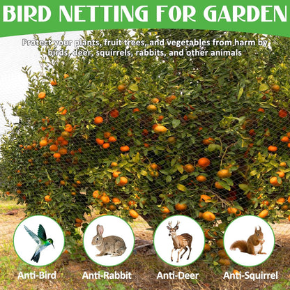 25x25FT Bird Netting for Garden,Heavy Duty Bird Netting for Chicken Coop with Ties and Staples for Vegetable, Fruit Trees,Plants, Lasting Against Birds Deer Squirrels and Poultry (Black)
