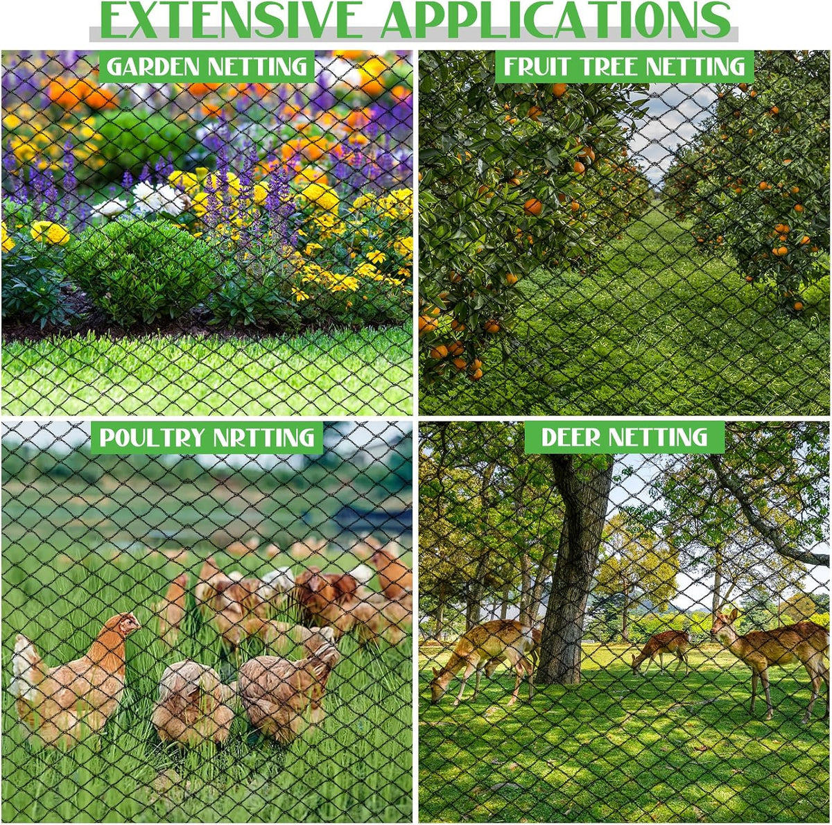 25x25FT Bird Netting for Garden,Heavy Duty Bird Netting for Chicken Coop with Ties and Staples for Vegetable, Fruit Trees,Plants, Lasting Against Birds Deer Squirrels and Poultry (Black)