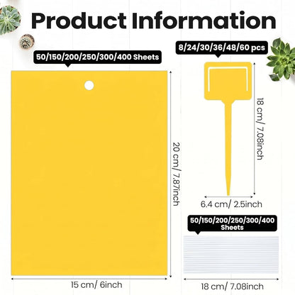 Qualirey 50 Pcs 6 x 8 in Yellow Sticky Traps for Gnats Plant Insect Trap
