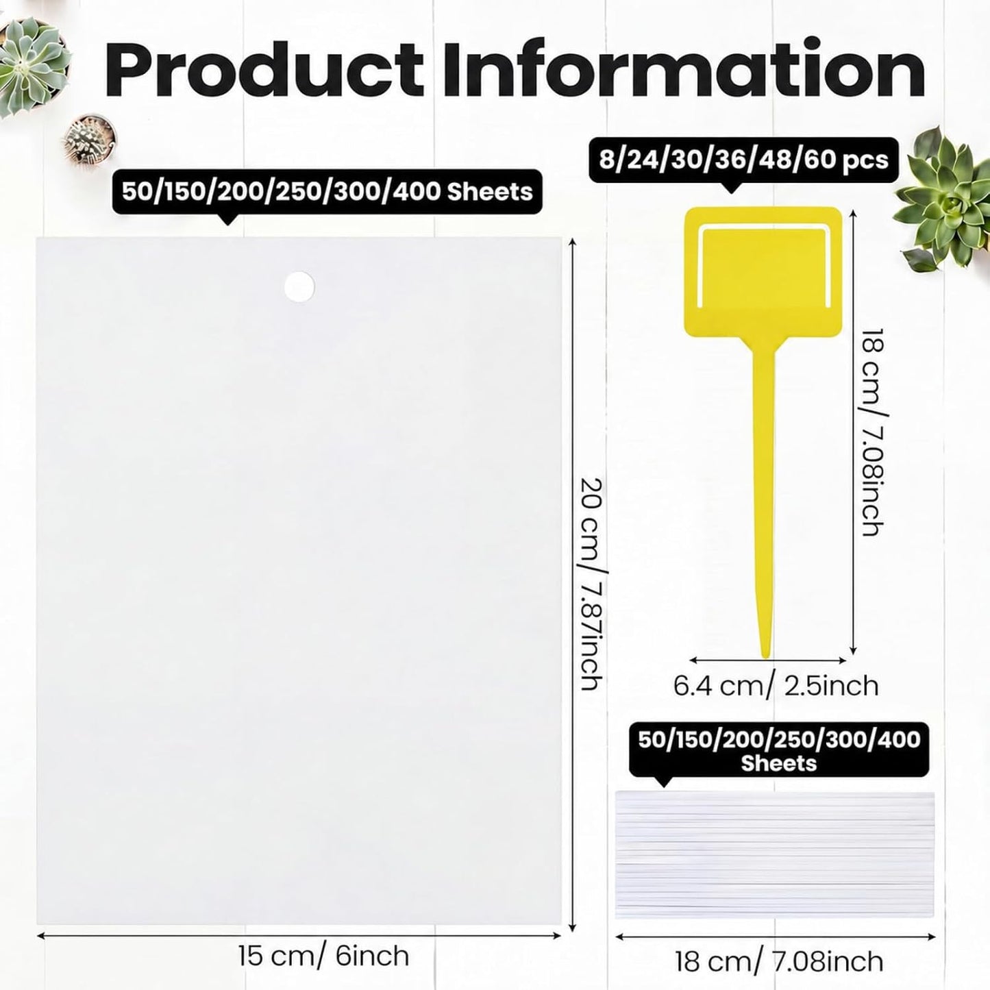 Qualirey 50 Pcs 6 x 8 in Yellow Sticky Traps for Gnats Plant Insect Trap