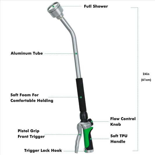 24 Inches Long Watering Wand for Garden Hose, Full Shower Spray Wand