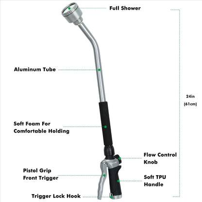 24 Inches Long Watering Wand for Garden Hose, Full Shower Spray Wand