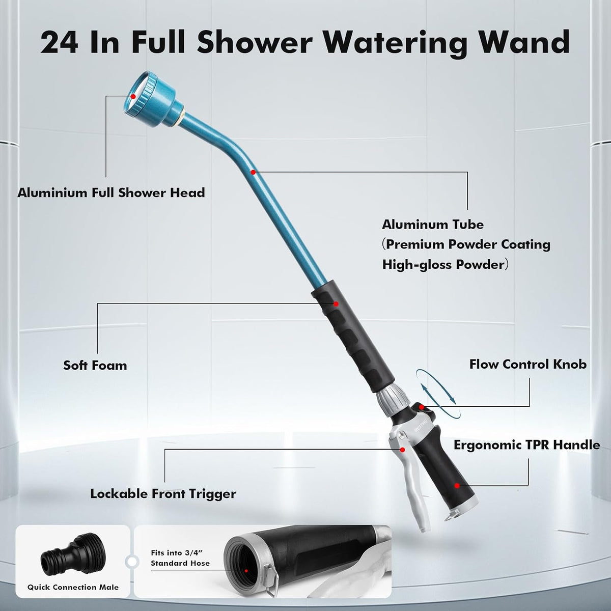24 Inches Long Watering Wand for Garden Hose, Full Shower Spray Wand