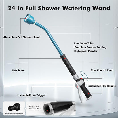 24 Inches Long Watering Wand for Garden Hose, Full Shower Spray Wand
