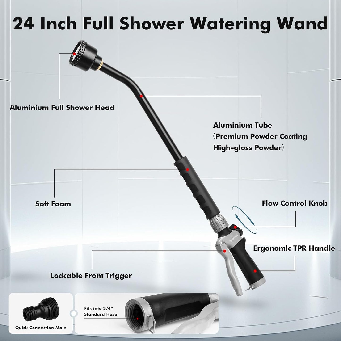 24 Inches Long Watering Wand for Garden Hose, Full Shower Spray Wand