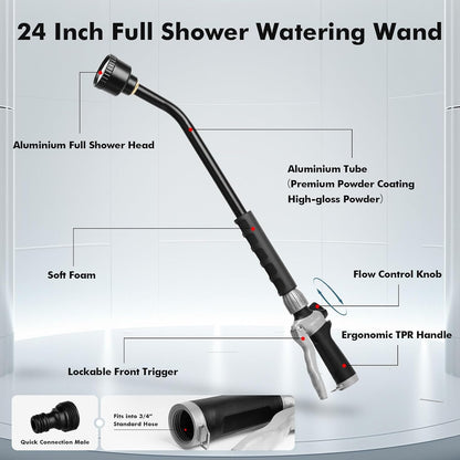 24 Inches Long Watering Wand for Garden Hose, Full Shower Spray Wand