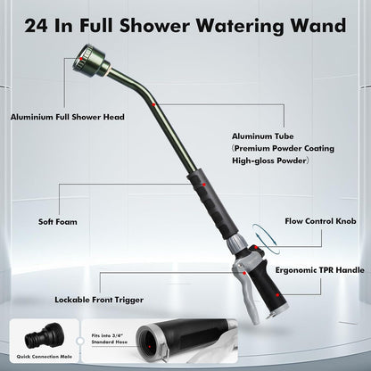 24 Inches Long Watering Wand for Garden Hose, Full Shower Spray Wand
