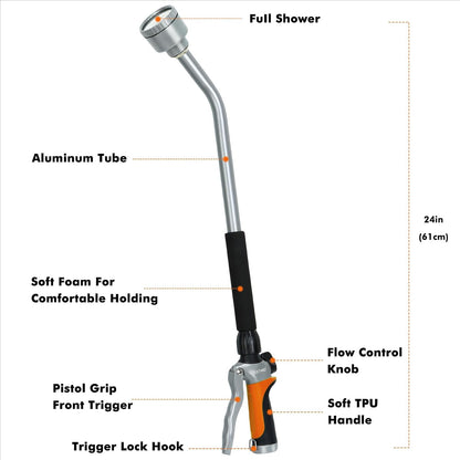 24 Inches Long Watering Wand for Garden Hose, Full Shower Spray Wand