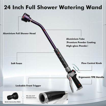 24 Inches Long Watering Wand for Garden Hose, Full Shower Spray Wand