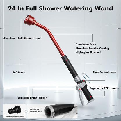 24 Inches Long Watering Wand for Garden Hose, Full Shower Spray Wand