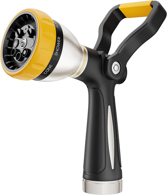 Fireman Style Garden Hose Nozzle Heavy Duty Metal, 8 Spray Patterns