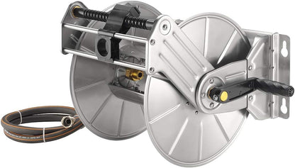 Stainless Steel Garden Hose Reel Heavy Duty, Wall/Floor Mounted Stainless Water Hose Reel Retractable with Crank, 150-Feet 5/8" Hose Capacity