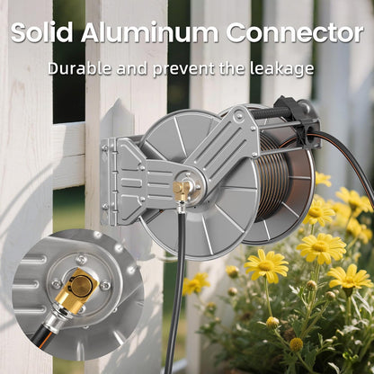 Stainless Steel Garden Hose Reel Heavy Duty, Wall/Floor Mounted Stainless Water Hose Reel Retractable with Crank, 150-Feet 5/8" Hose Capacity