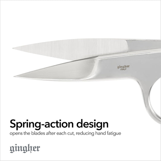 4.5" Spring-Action Knife-Edge Thread Nippers, Stainless Steel Shears, Sharp Knife Edge Fabric Scissors with Protective Leather Sheath, Chrome Plated Nickel Finish