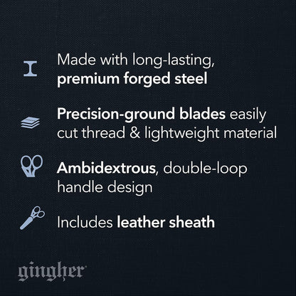 4.5" Spring-Action Knife-Edge Thread Nippers, Stainless Steel Shears, Sharp Knife Edge Fabric Scissors with Protective Leather Sheath, Chrome Plated Nickel Finish