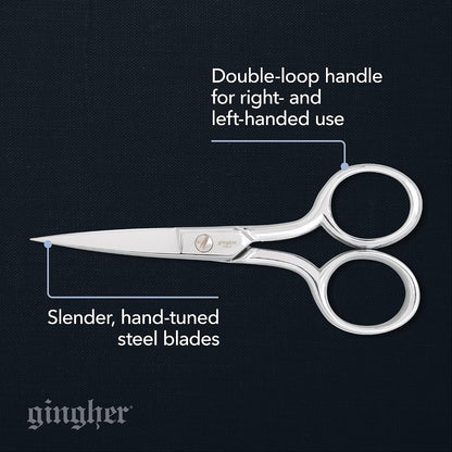 4.5" Spring-Action Knife-Edge Thread Nippers, Stainless Steel Shears, Sharp Knife Edge Fabric Scissors with Protective Leather Sheath, Chrome Plated Nickel Finish