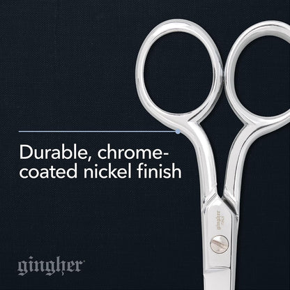 4.5" Spring-Action Knife-Edge Thread Nippers, Stainless Steel Shears, Sharp Knife Edge Fabric Scissors with Protective Leather Sheath, Chrome Plated Nickel Finish