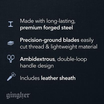 4.5" Spring-Action Knife-Edge Thread Nippers, Stainless Steel Shears, Sharp Knife Edge Fabric Scissors with Protective Leather Sheath, Chrome Plated Nickel Finish