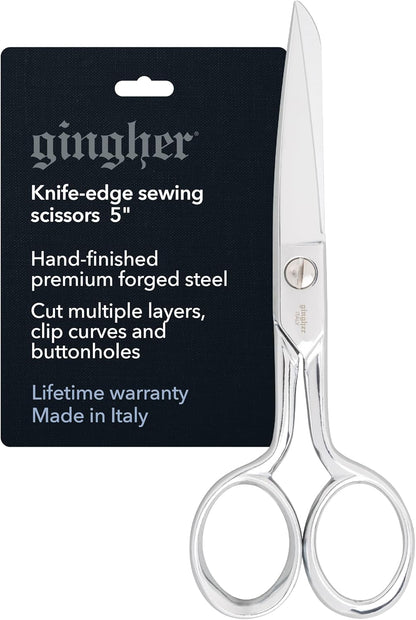 4.5" Spring-Action Knife-Edge Thread Nippers, Stainless Steel Shears, Sharp Knife Edge Fabric Scissors with Protective Leather Sheath, Chrome Plated Nickel Finish