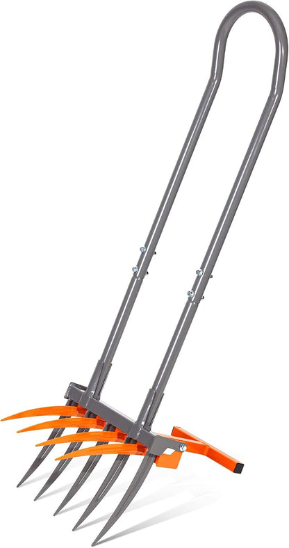 Broadfork Garden Tool, 9 Tines Heavy Duty Broad Fork Hand Tiller, 2-in-1 Garden Pitchfork with Ergonomic U-Shaped Handle, Spading Digging Fork for Gardening, Cultivating