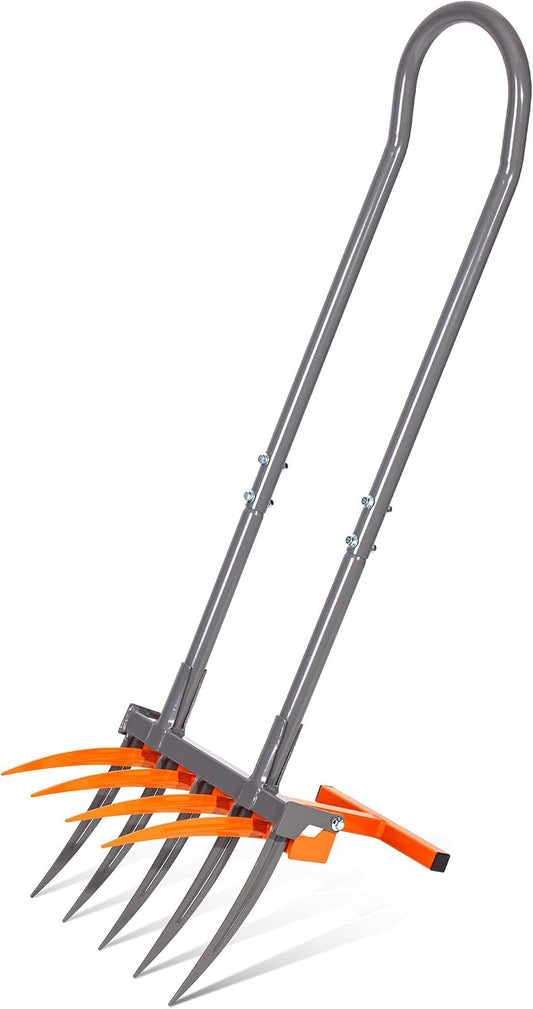 Broadfork Garden Tool, 9 Tines Heavy Duty Broad Fork Hand Tiller, 2-in-1 Garden Pitchfork with Ergonomic U-Shaped Handle, Spading Digging Fork for Gardening, Cultivating