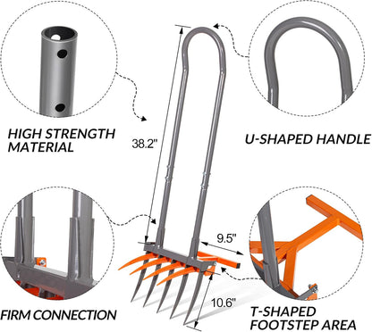 Broadfork Garden Tool, 9 Tines Heavy Duty Broad Fork Hand Tiller, 2-in-1 Garden Pitchfork with Ergonomic U-Shaped Handle, Spading Digging Fork for Gardening, Cultivating