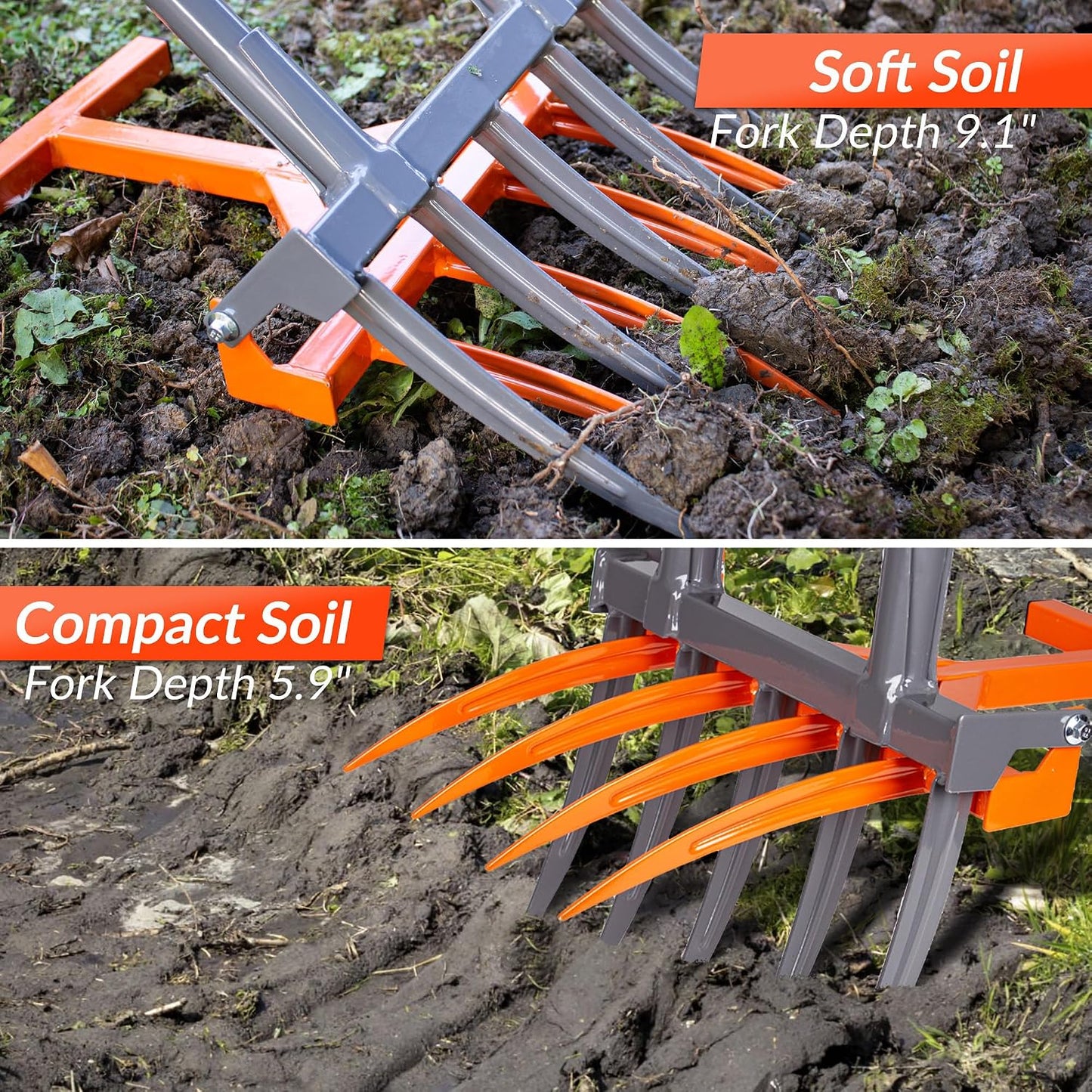 Broadfork Garden Tool, 9 Tines Heavy Duty Broad Fork Hand Tiller, 2-in-1 Garden Pitchfork with Ergonomic U-Shaped Handle, Spading Digging Fork for Gardening, Cultivating