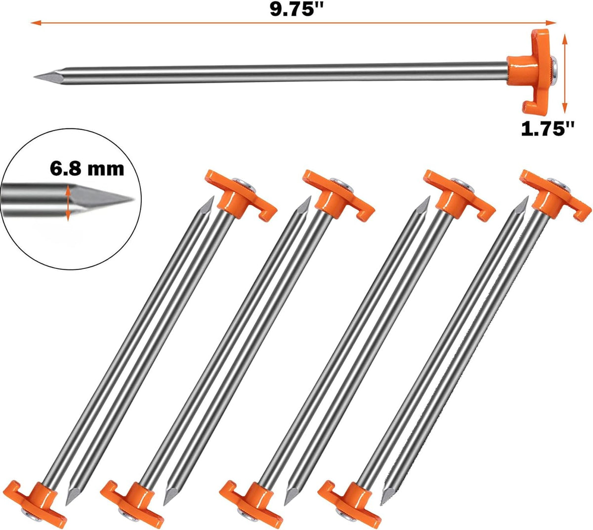 20 Pack Tent Stakes Heavy Duty, 9.75 Inch Yard Stakes Non-Rust Metal Tent Pegs Ground Stakes Tent Spikes for Camping Patio, Garden, Canopies, Grassland, Outdoor, Orange