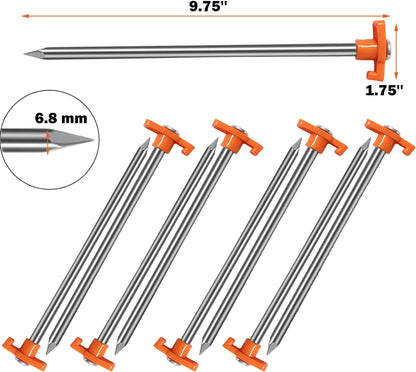 20 Pack Tent Stakes Heavy Duty, 9.75 Inch Yard Stakes Non-Rust Metal Tent Pegs Ground Stakes Tent Spikes for Camping Patio, Garden, Canopies, Grassland, Outdoor, Orange