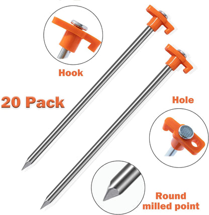 20 Pack Tent Stakes Heavy Duty, 9.75 Inch Yard Stakes Non-Rust Metal Tent Pegs Ground Stakes Tent Spikes for Camping Patio, Garden, Canopies, Grassland, Outdoor, Orange