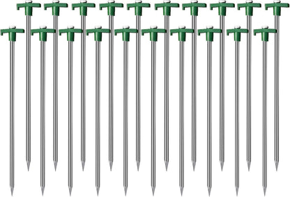 20 Pack Tent Stakes Heavy Duty, 9.75 Inch Yard Stakes Non-Rust Metal Tent Pegs Ground Stakes Tent Spikes for Camping Patio, Garden, Canopies, Grassland, Outdoor, Orange