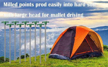 20 Pack Tent Stakes Heavy Duty, 9.75 Inch Yard Stakes Non-Rust Metal Tent Pegs Ground Stakes Tent Spikes for Camping Patio, Garden, Canopies, Grassland, Outdoor, Orange