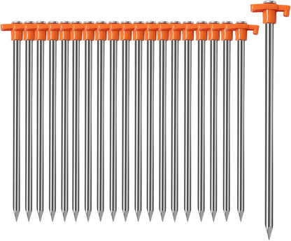 20 Pack Tent Stakes Heavy Duty, 9.75 Inch Yard Stakes Non-Rust Metal Tent Pegs Ground Stakes Tent Spikes for Camping Patio, Garden, Canopies, Grassland, Outdoor, Orange