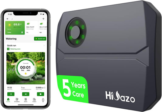 Smart Sprinkler Controller, 5G&2.4G Irrigation Timer Easy Use Free App, 4 Zone + 16 Plans, Save Water Auto Skip Rain, Freeze & Wind, 10 Minutes Install for Lawn Garden Yard