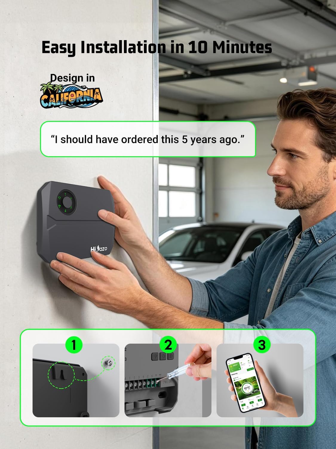 Smart Sprinkler Controller, 5G&2.4G Irrigation Timer Easy Use Free App, 4 Zone + 16 Plans, Save Water Auto Skip Rain, Freeze & Wind, 10 Minutes Install for Lawn Garden Yard