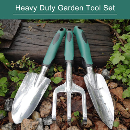 Garden Tools Set, 3 Piece Heavy Duty Gardening Tools Cast Aluminum with Soft Rubberized Non-Slip Handle, Durable Garden Hand Tools Garden Gifts for Men Women